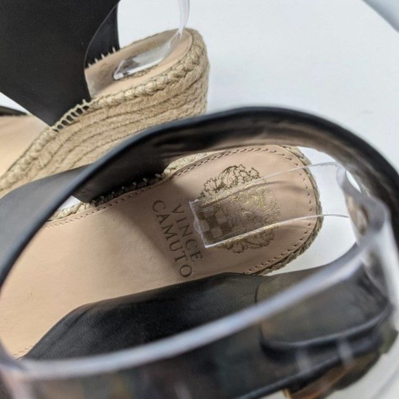 VINCE CAMUTO Tomell Black Leather Espadrille Wedge - Picture 8 of 10